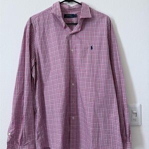 Ralph Lauren Men's Pink and Blue Checkered Shirt